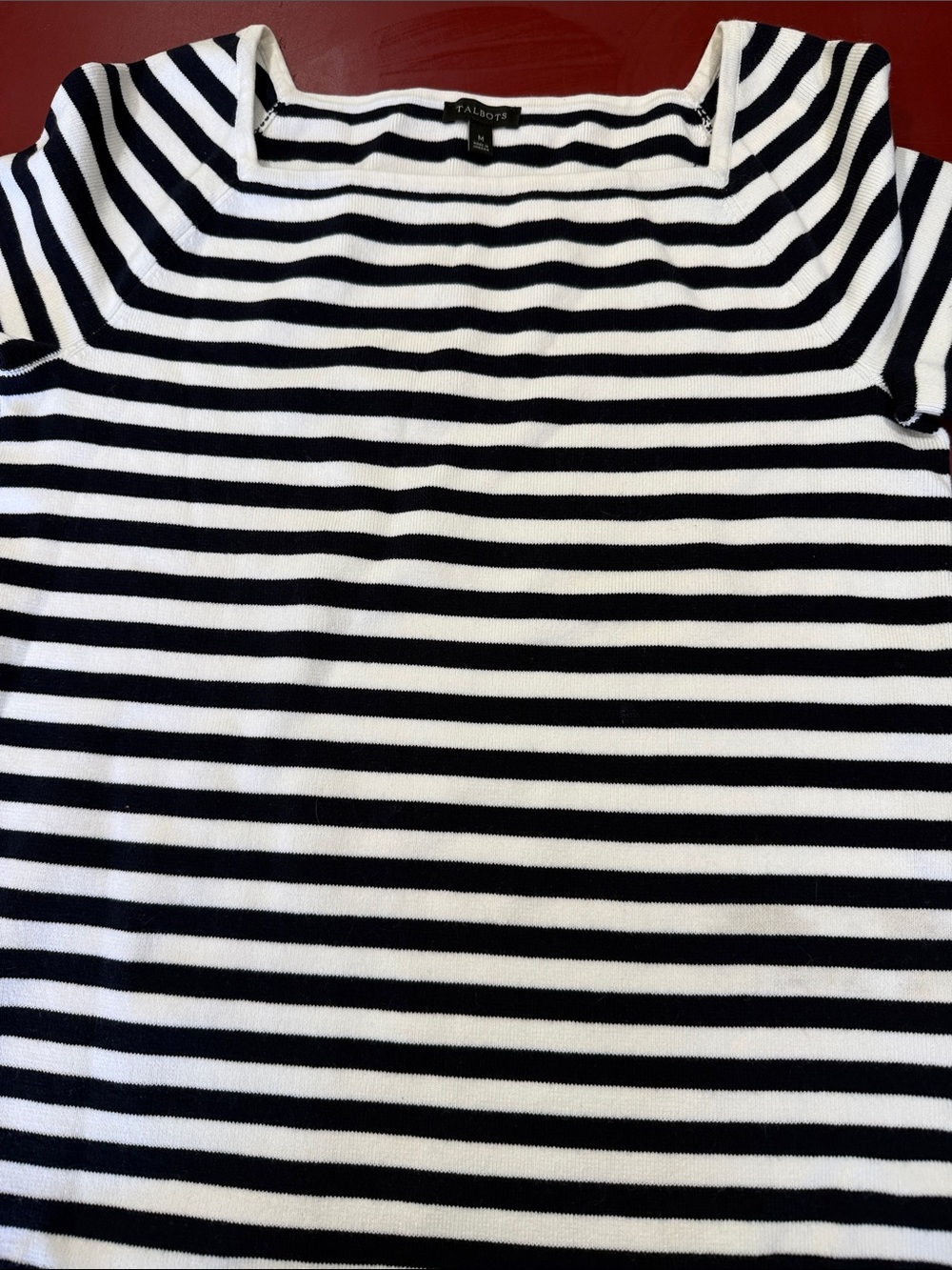 Talbots Black & White Striped Square Neck Top